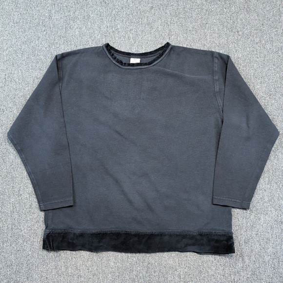 Hot Cotton Vintage 90s Ribbed Velvet Trim Sweater Large Black Minimalist USA — photo 2